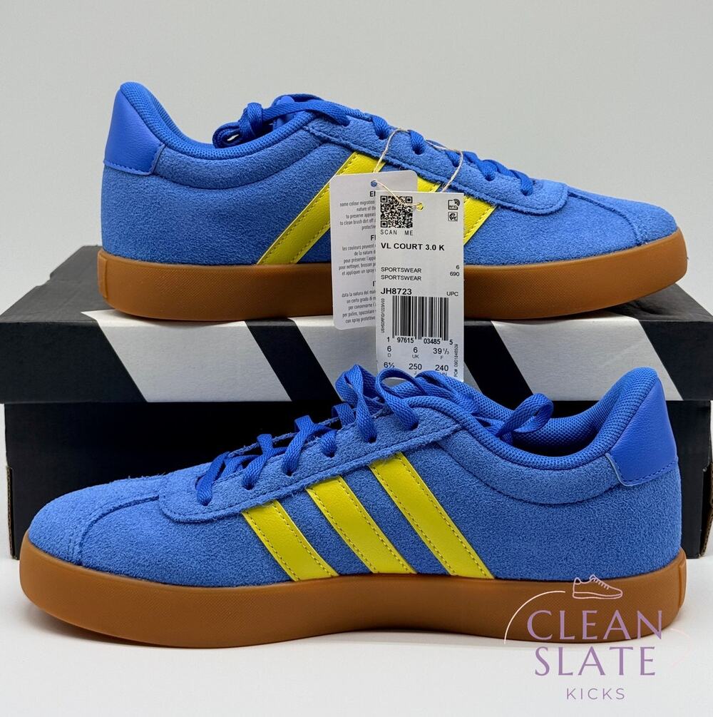 Adidas VL Court 3.0 Blue/Yellow, Kids 6.5 NIB/NWT
